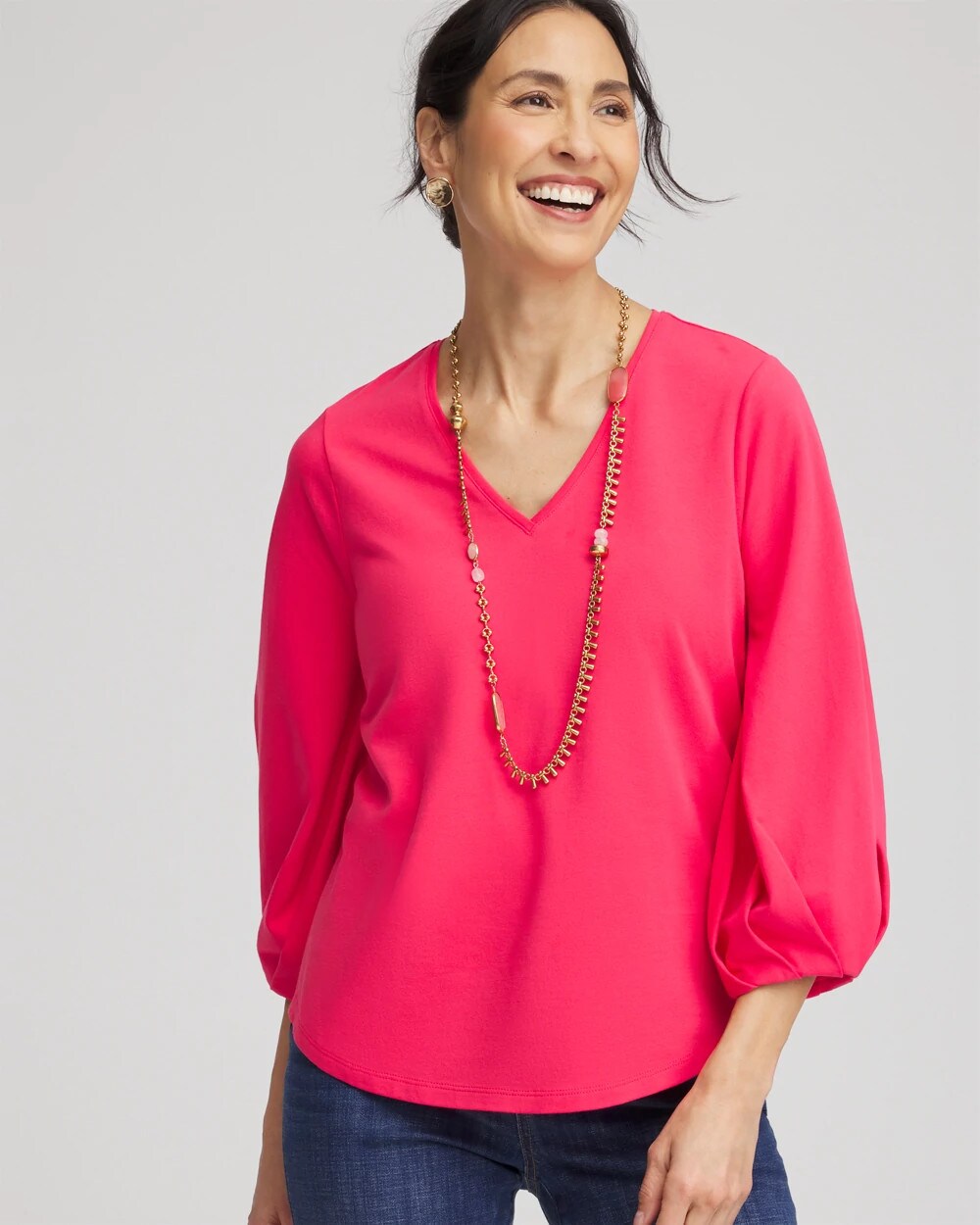 Cotton Tuck Sleeve Tee Dried Roses - Chico's