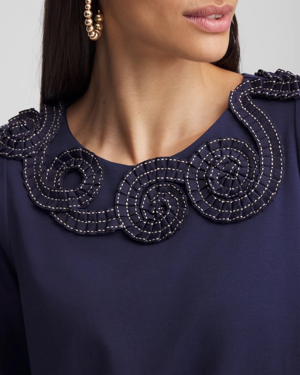 Bubble Hem Pleated Cotton Top Passport Blue - Chico's
