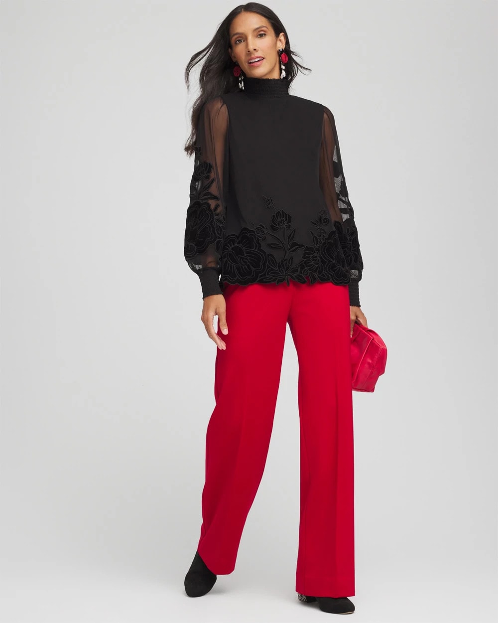 Sheer Mesh Velvet Appliqué Top Black - Chico's