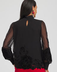 Sheer Mesh Velvet Appliqué Top Black - Chico's
