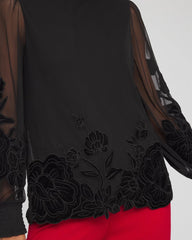 Sheer Mesh Velvet Appliqué Top Black - Chico's