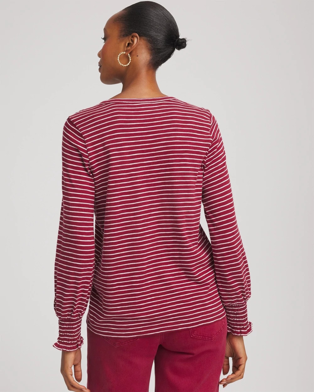 Smocked-Sleeve Cotton-Slub Tee Russet Red - Chico's