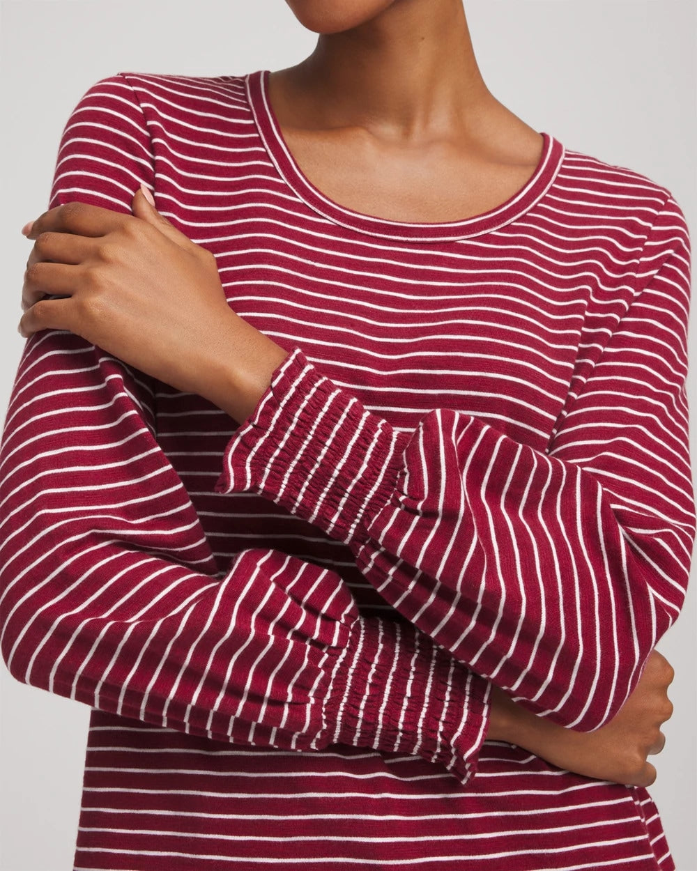 Smocked-Sleeve Cotton-Slub Tee Russet Red - Chico's