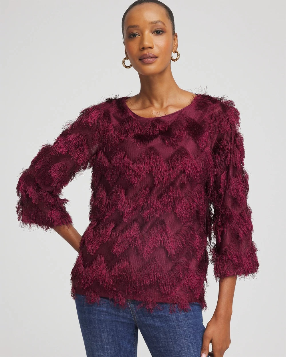 Chevron Fringe Party Top Deep Chianti - Chico's