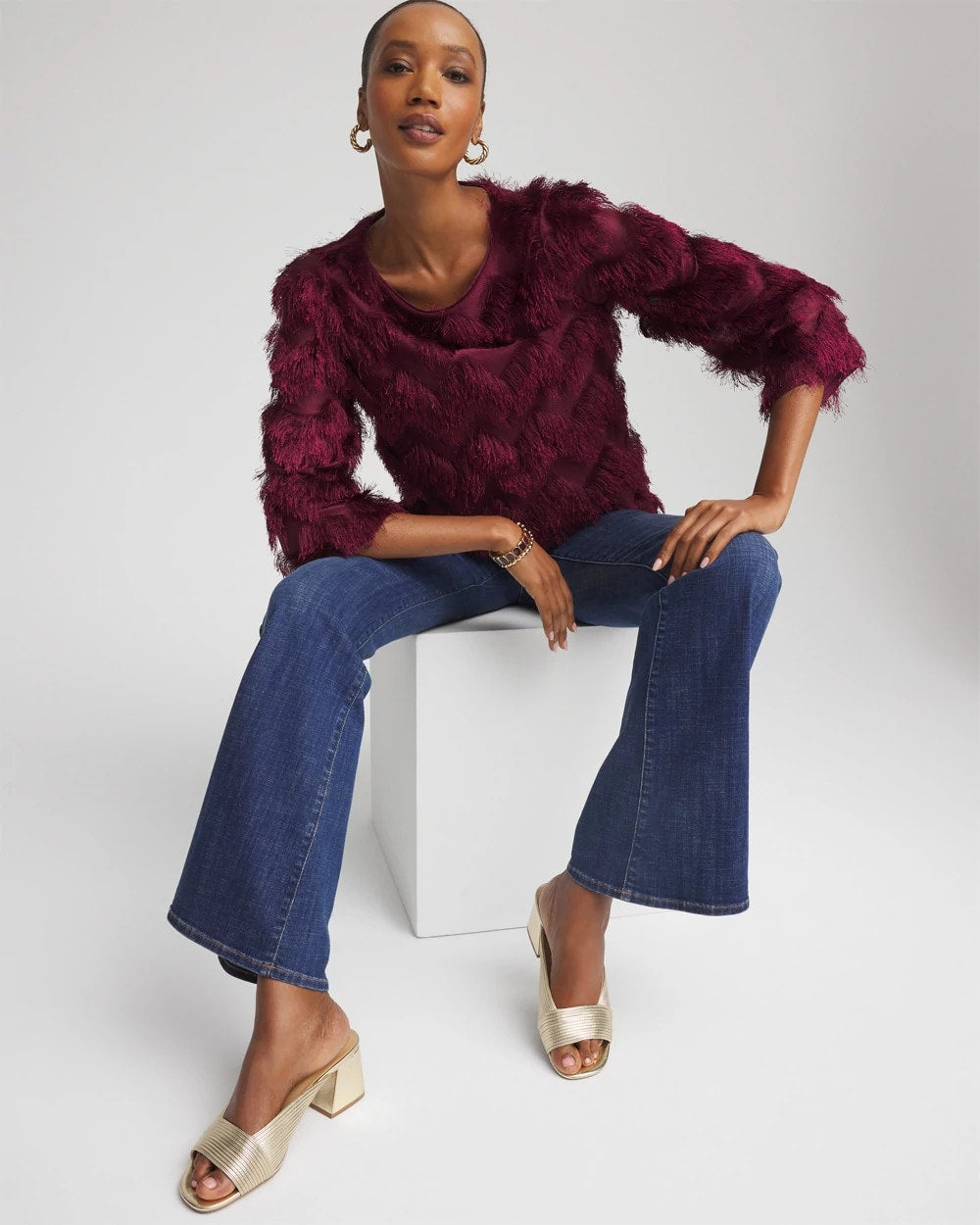 Chevron Fringe Party Top Deep Chianti - Chico's