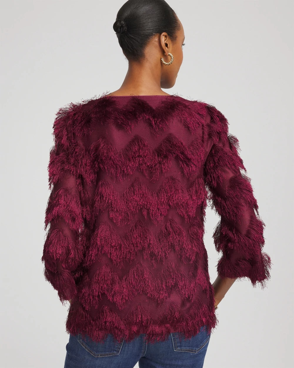 Chevron Fringe Party Top Deep Chianti - Chico's