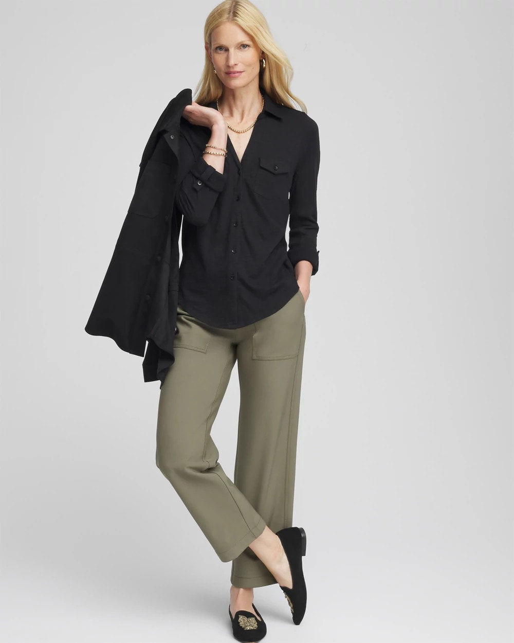 Collared Henley Shirt Black - Chico's