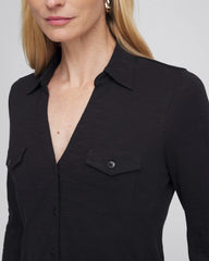 Collared Henley Shirt Black - Chico's