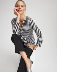 Striped Slub Splitneck Henley Tee Black - Chico's