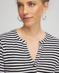 Striped Slub Splitneck Henley Tee Black - Chico's