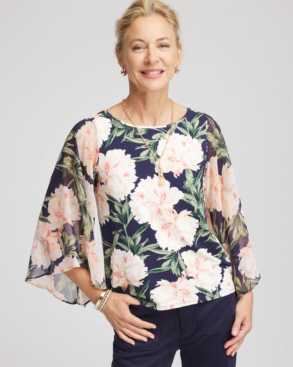 Georgette Angel-Sleeved Top Darkest Spruce - Chico's