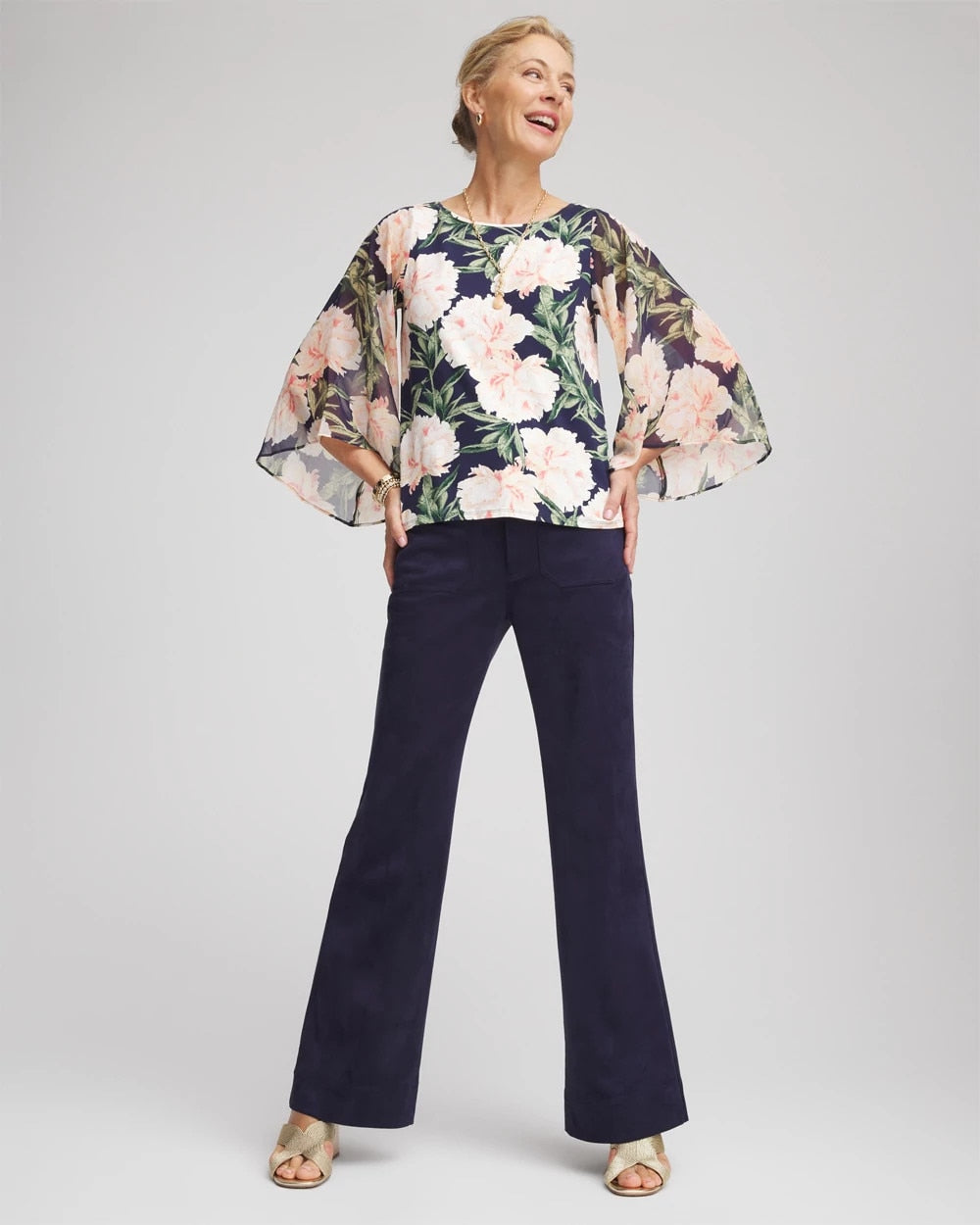 Georgette Angel-Sleeved Top Darkest Spruce - Chico's