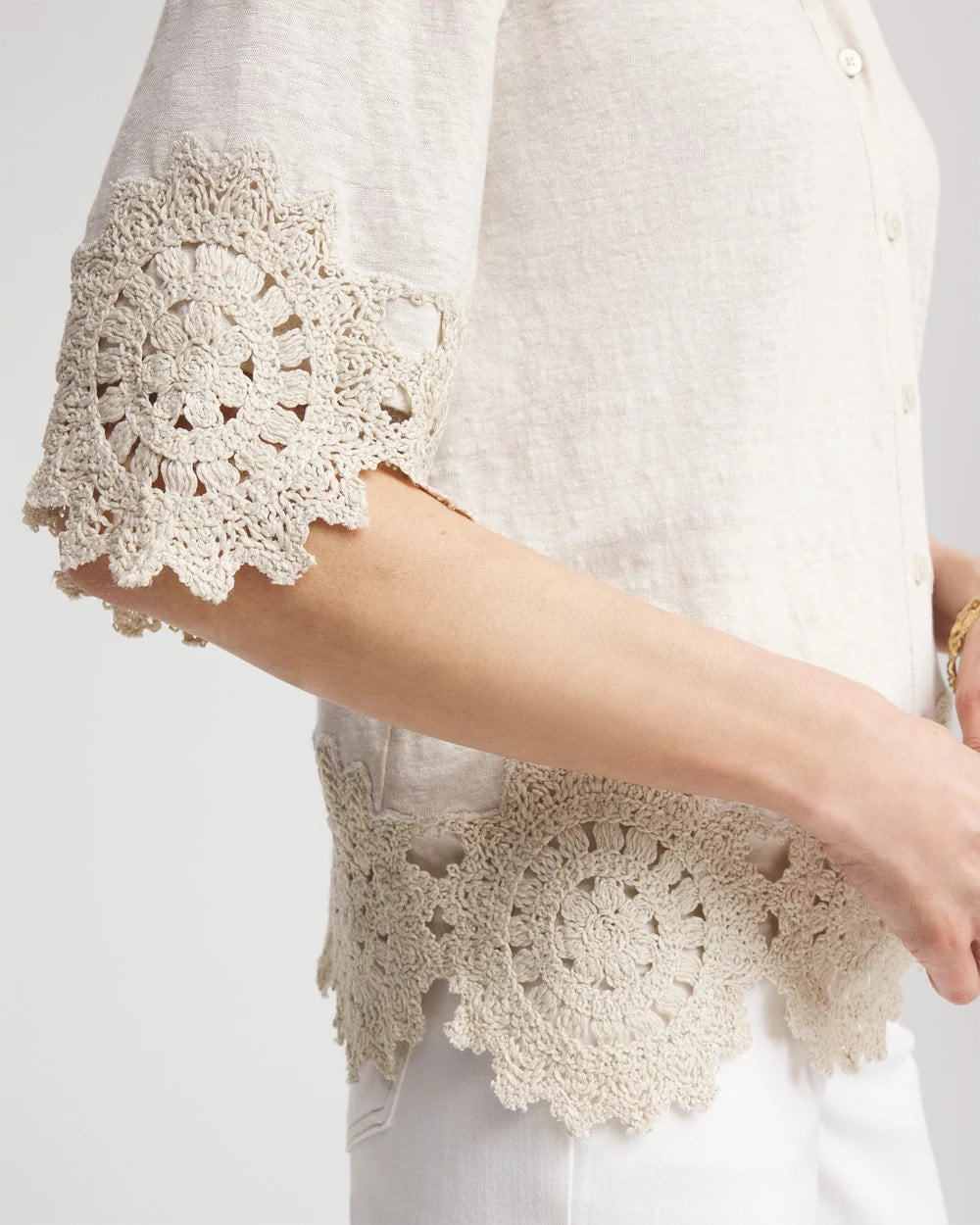 Crochet Trim Linen Shirt River Rock - Chico's