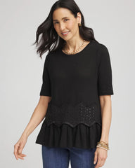 Chevron Sequin Peplum Linen Tee Black - Chico's