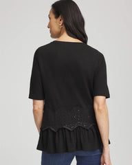 Chevron Sequin Peplum Linen Tee Black - Chico's