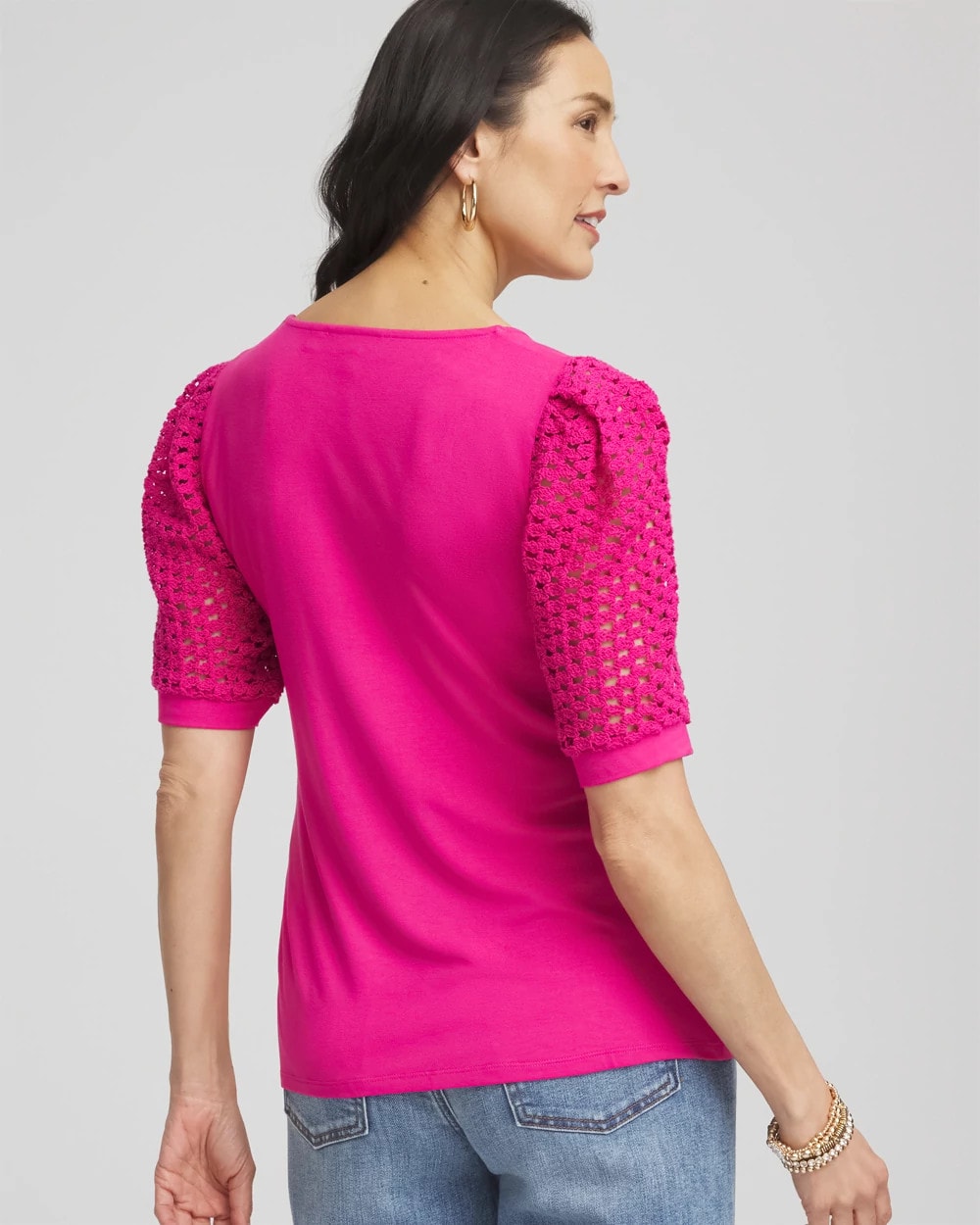 Touch of Cool™ Crochet Lace Square-Neck Tee Crushed Berries - Chico's