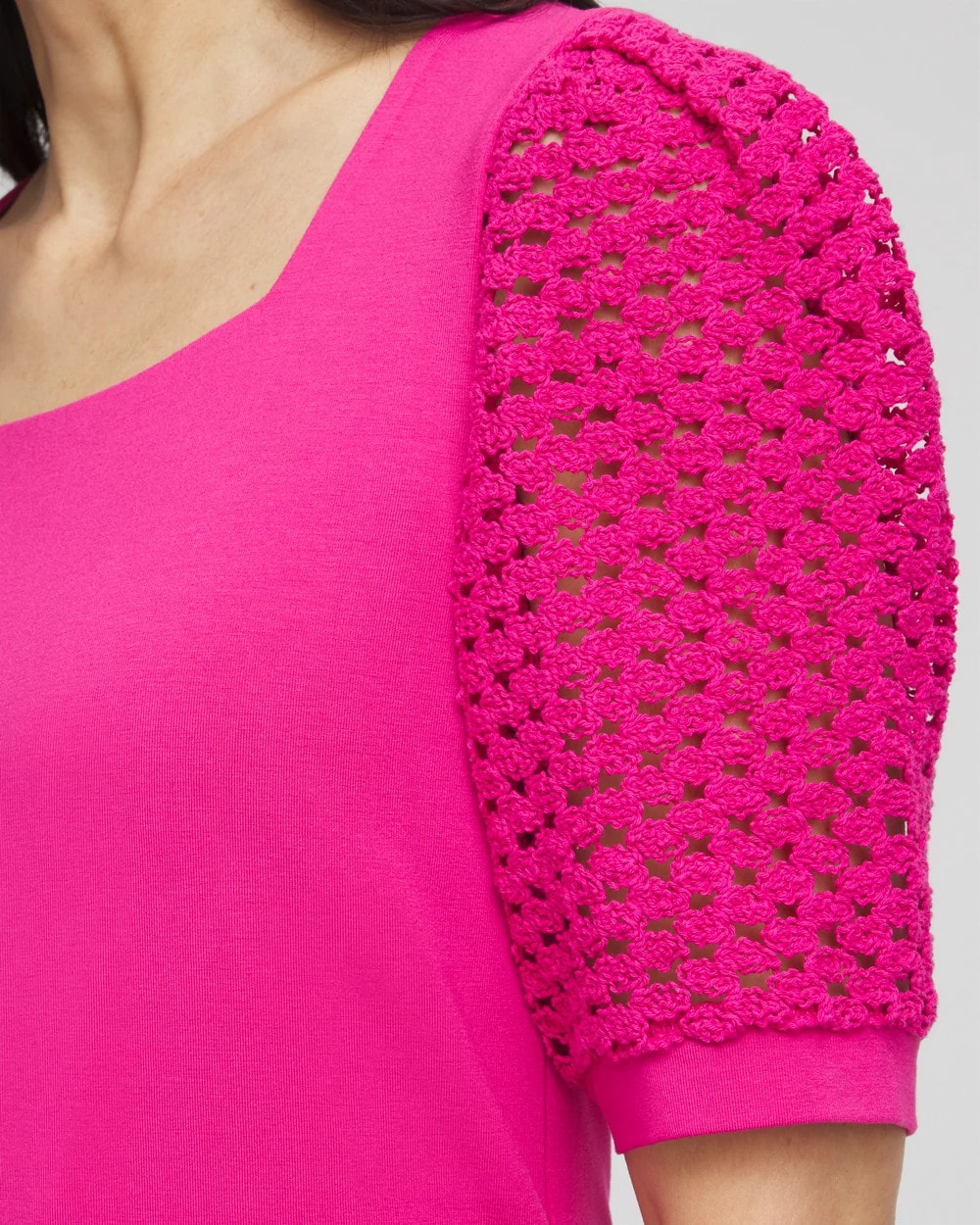 Touch of Cool™ Crochet Lace Square-Neck Tee Crushed Berries - Chico's