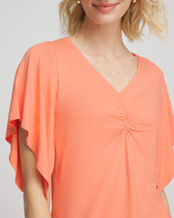 Touch of Cool™ Handkerchief-Sleeve V-Neck Tee Sunset Peach - Chico's