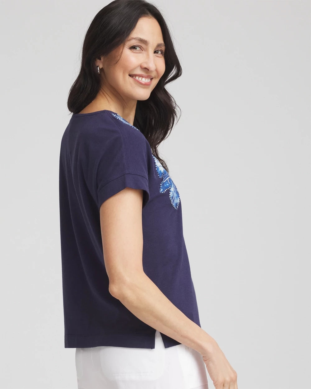 Zenergy® UPF Knit Applique Dolman Top Passport Blue - Chico's