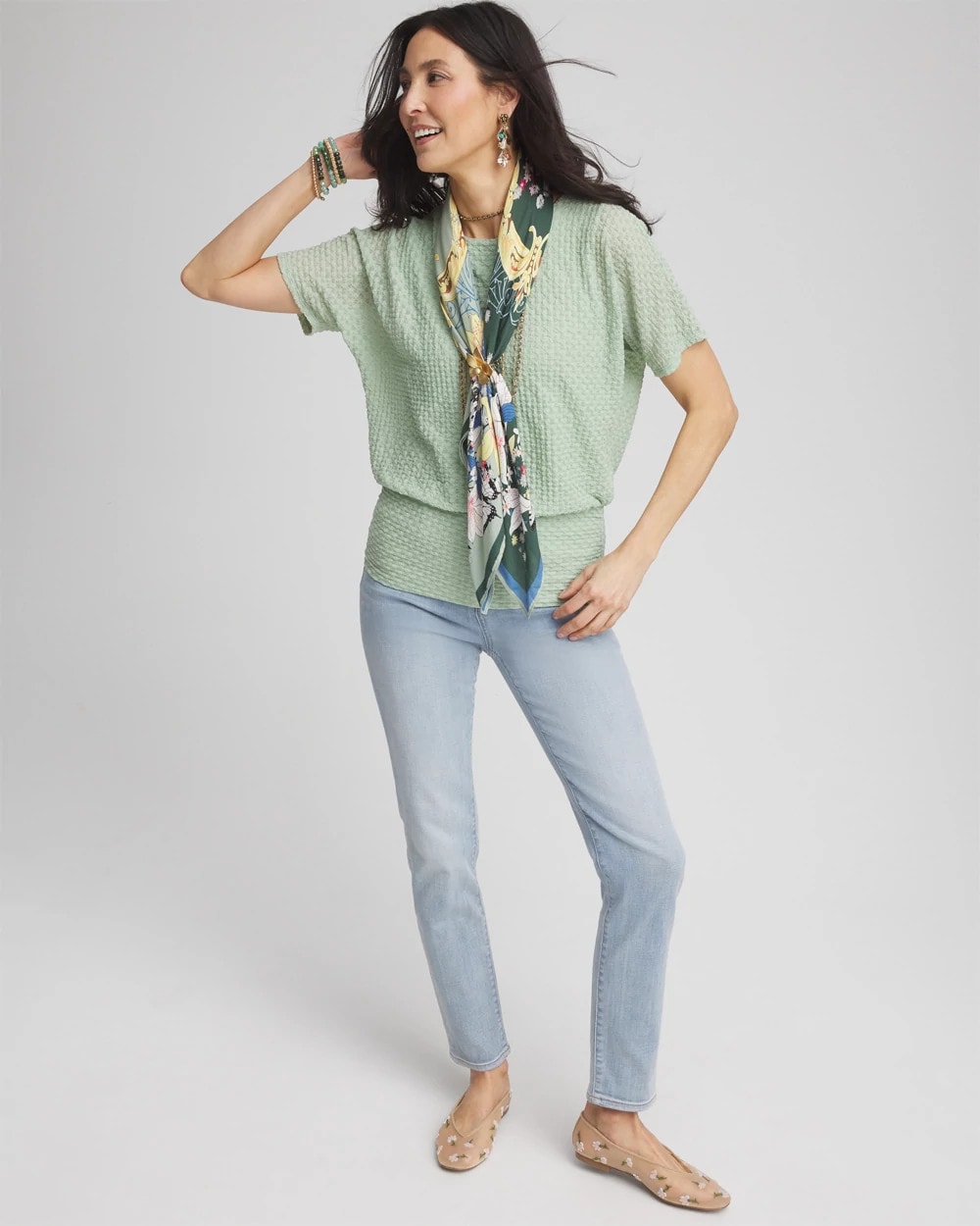 Jacquard Banded Hem Top Moroccan Mint - Chico's
