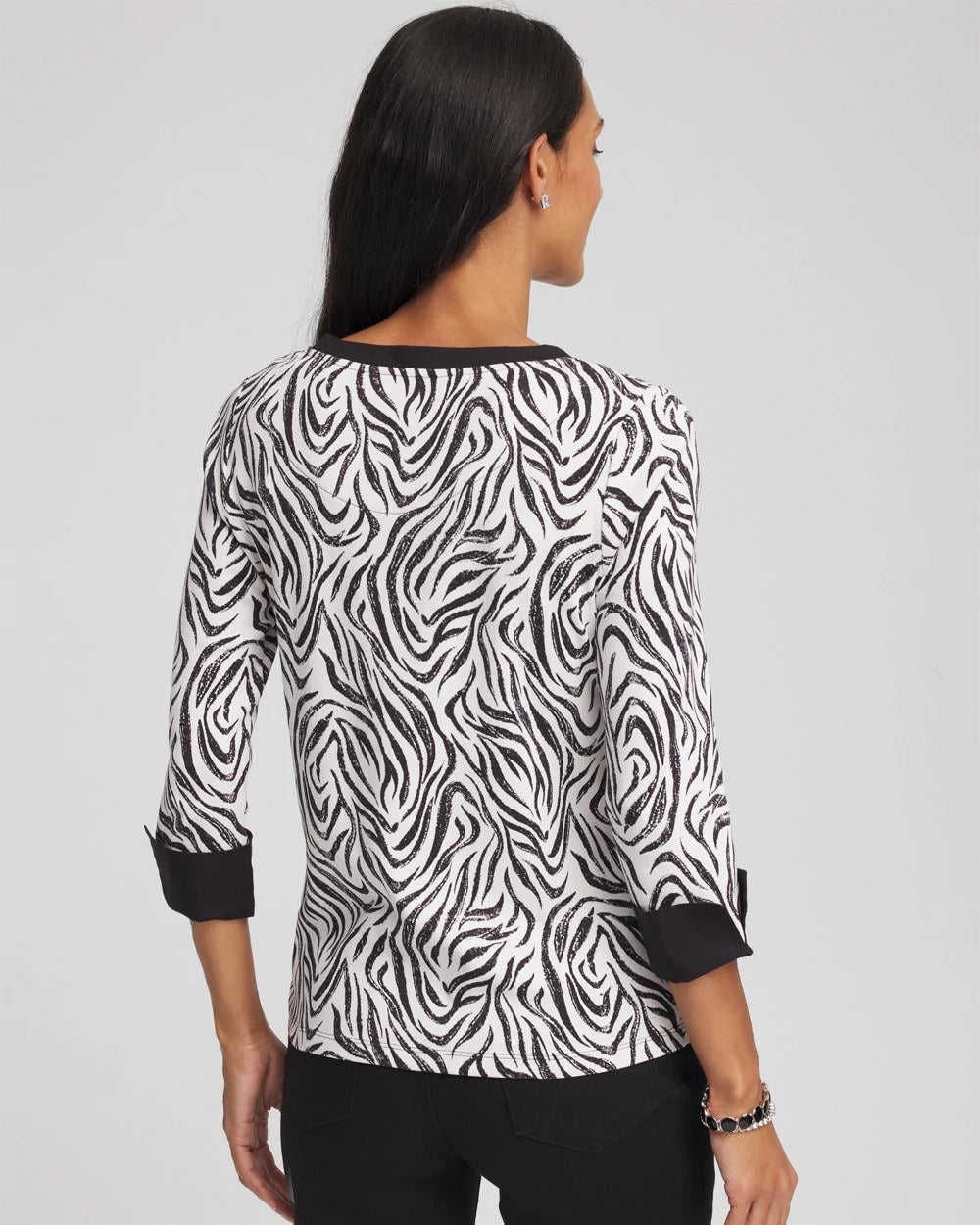 Pima Jewel Neck Contrast Tee Black - Chico's