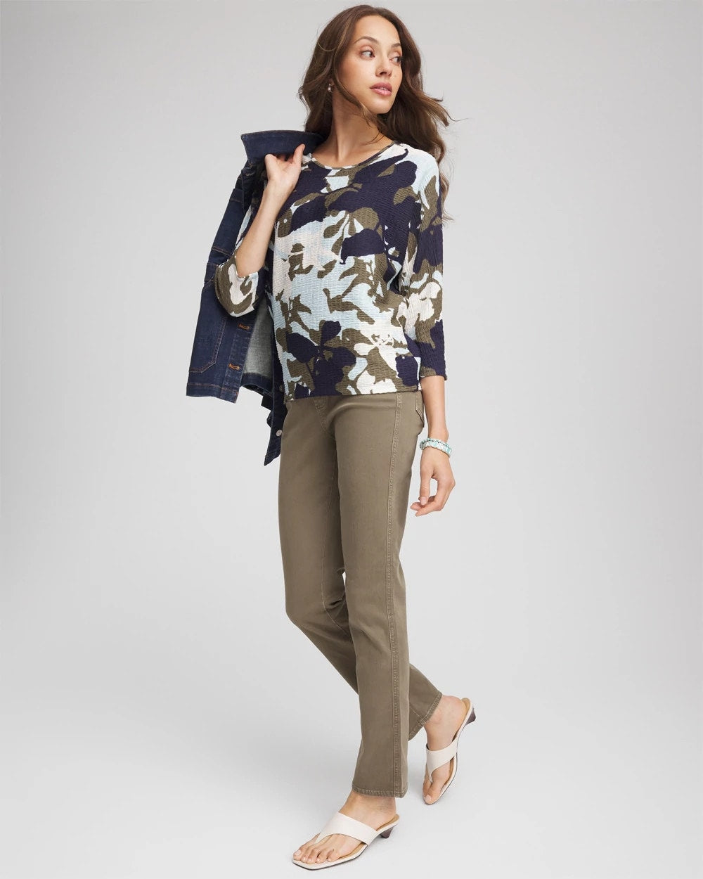 Floral Wedge Top Blue Menthe - Chico's
