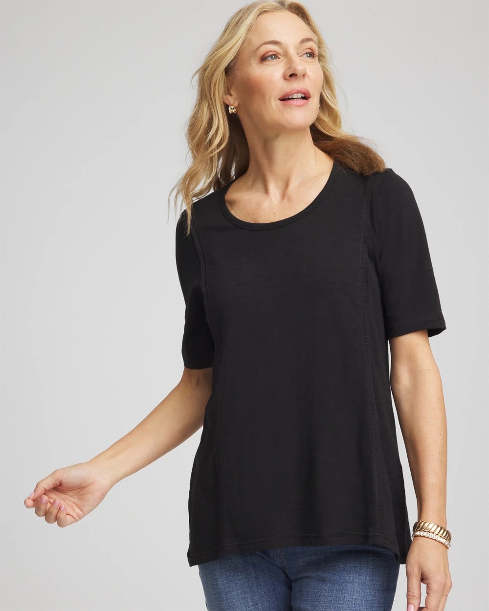 Slub Paneled Elbow Tee Black - Chico's