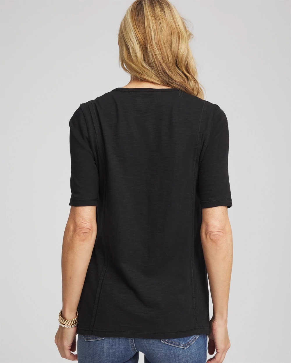 Slub Paneled Elbow Tee Black - Chico's