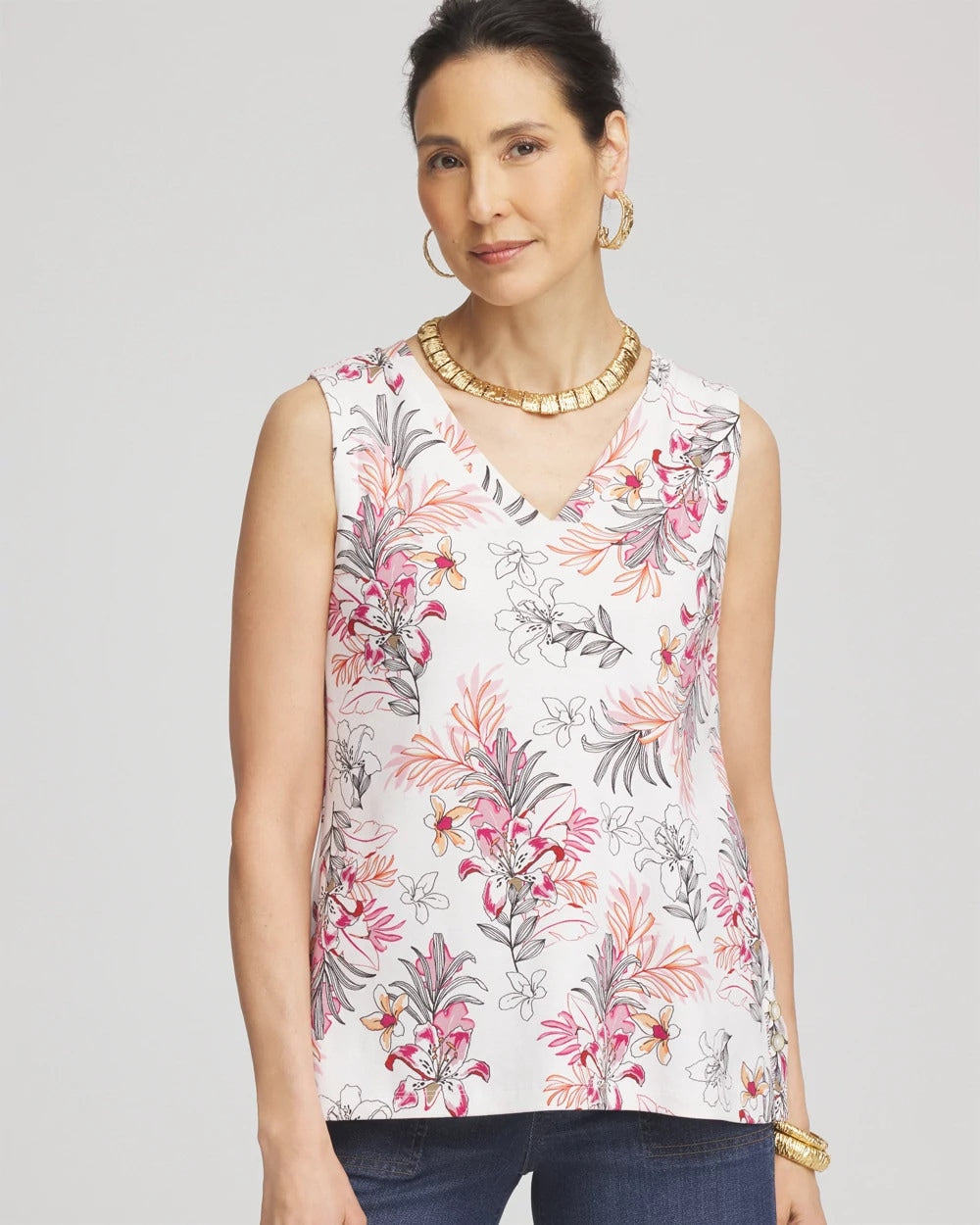 Floral Sleeveless V-Neck Tank Alabaster - Chico's
