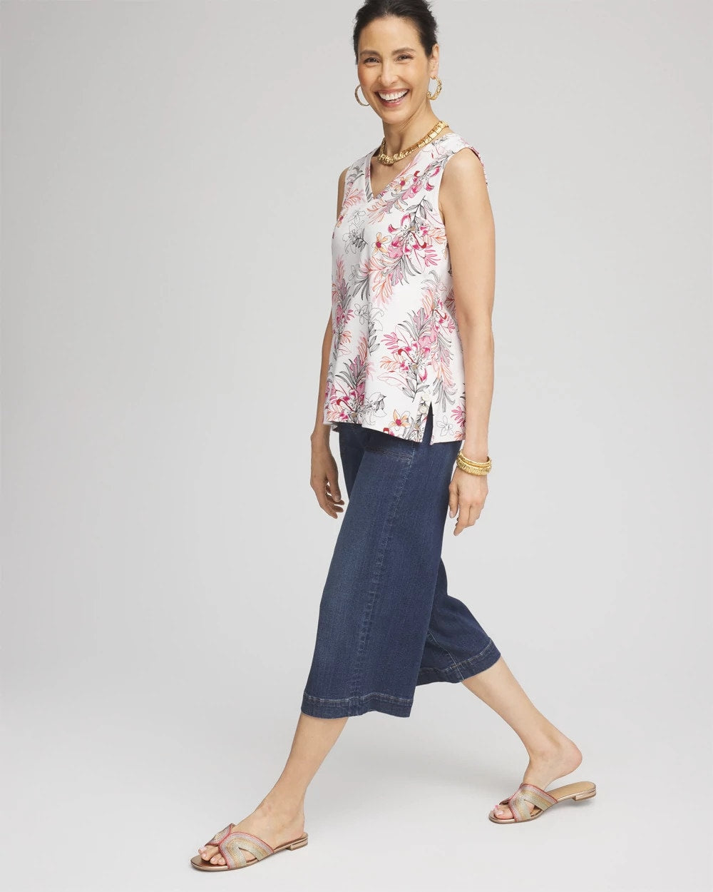 Floral Sleeveless V-Neck Tank Alabaster - Chico's