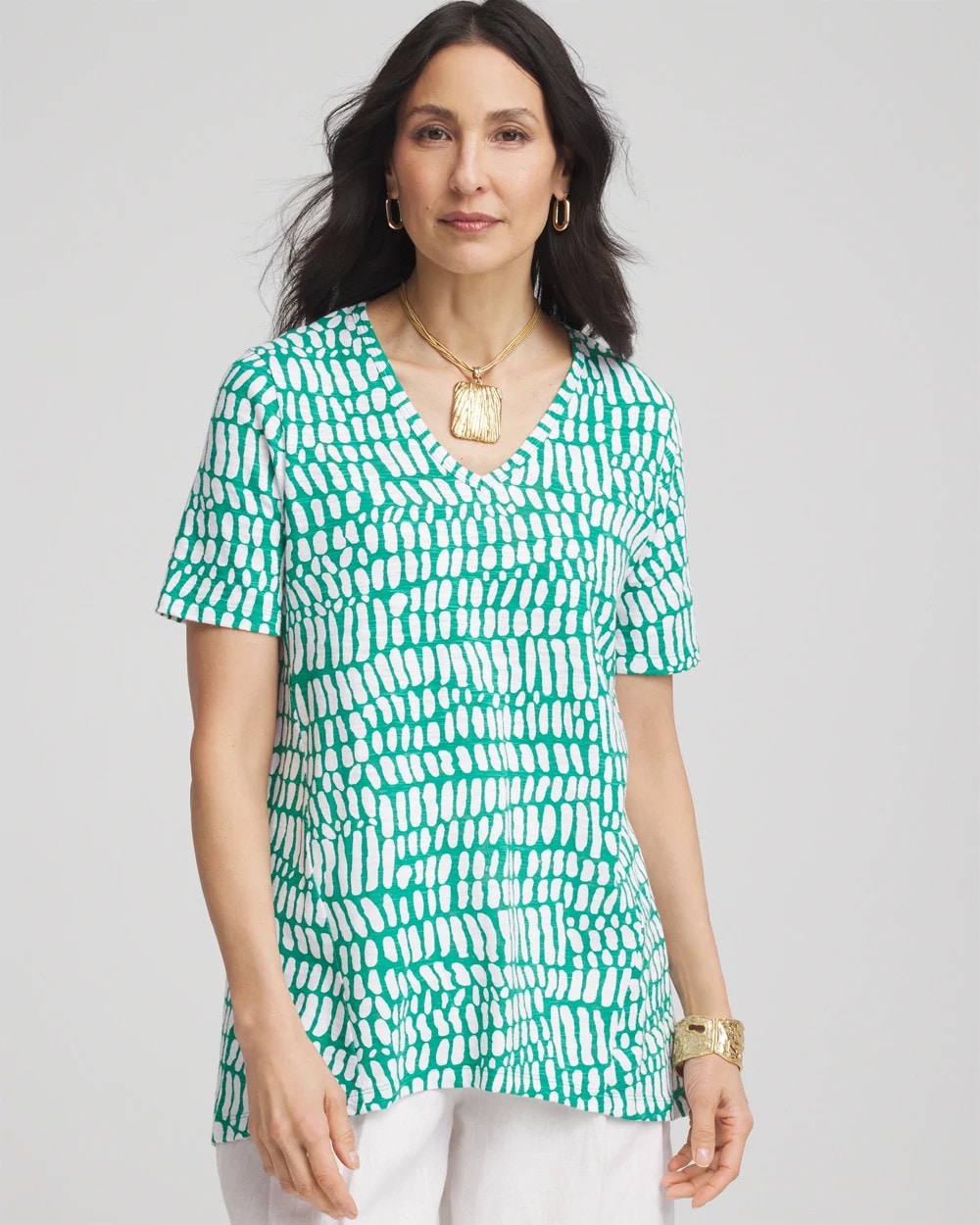 Tropical Short Sleeve Forward-Seam Tee Eden Green - Chico's