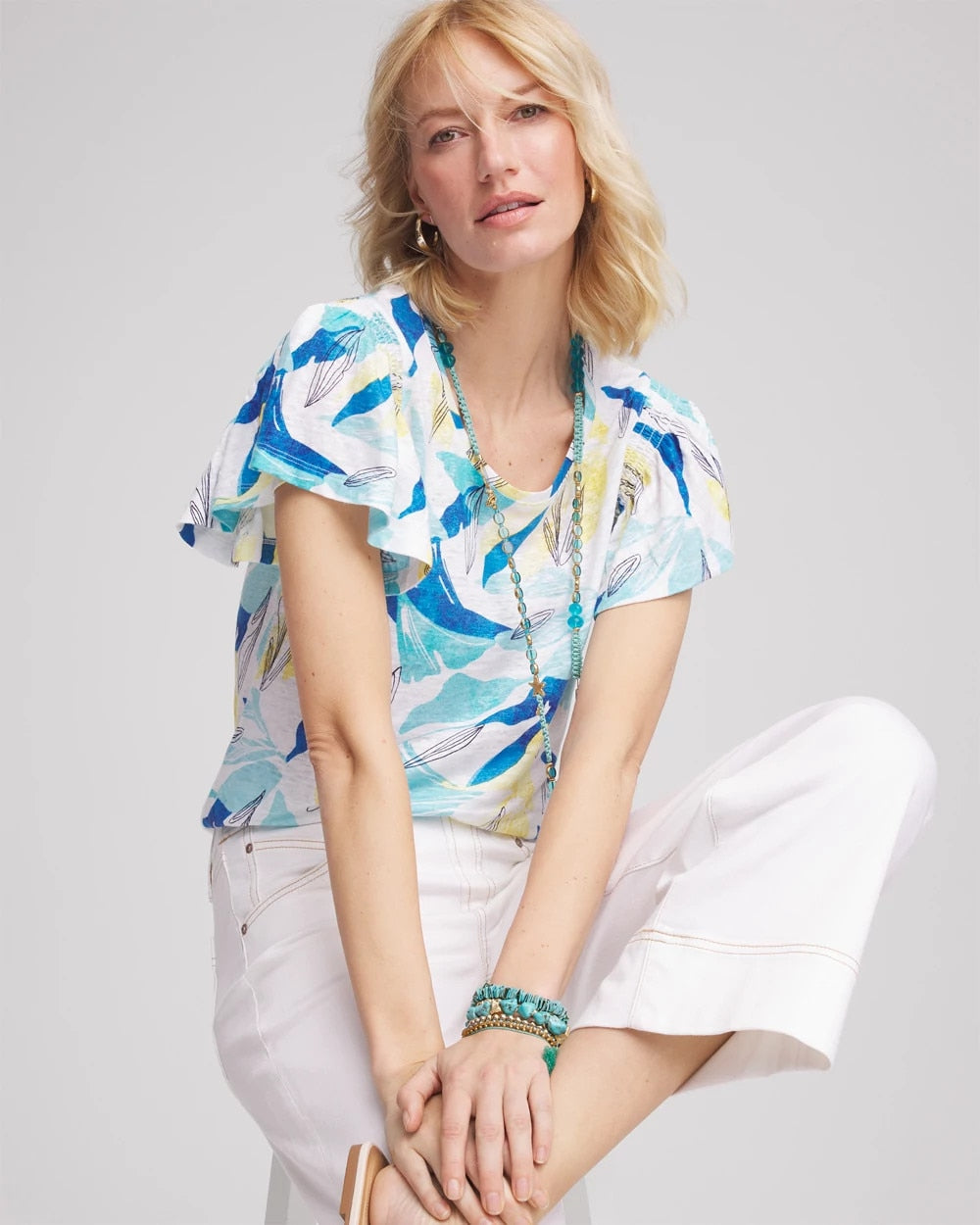 Linen Smocked Flutter-Sleeved Tee Alabaster - Chico's