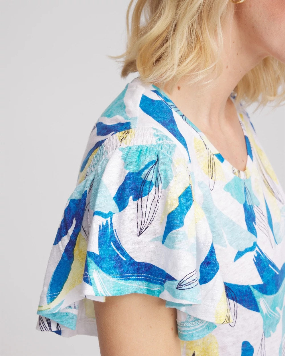 Linen Smocked Flutter-Sleeved Tee Alabaster - Chico's