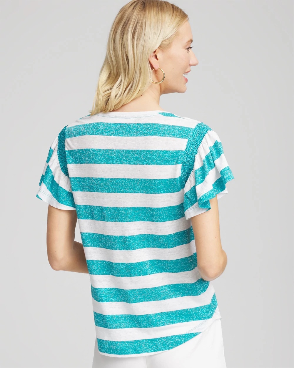 Linen Metallic Striped Flutter-Sleeve Tee Seaspray - Chico's
