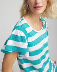 Linen Metallic Striped Flutter-Sleeve Tee Seaspray - Chico's