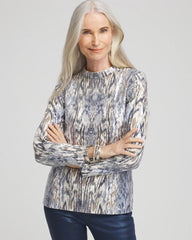 Sequin Reptile Funnel Neck tee Classic Navy - Chico's