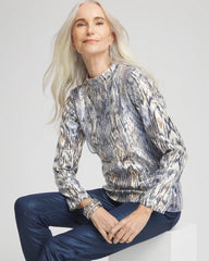 Sequin Reptile Funnel Neck tee Classic Navy - Chico's