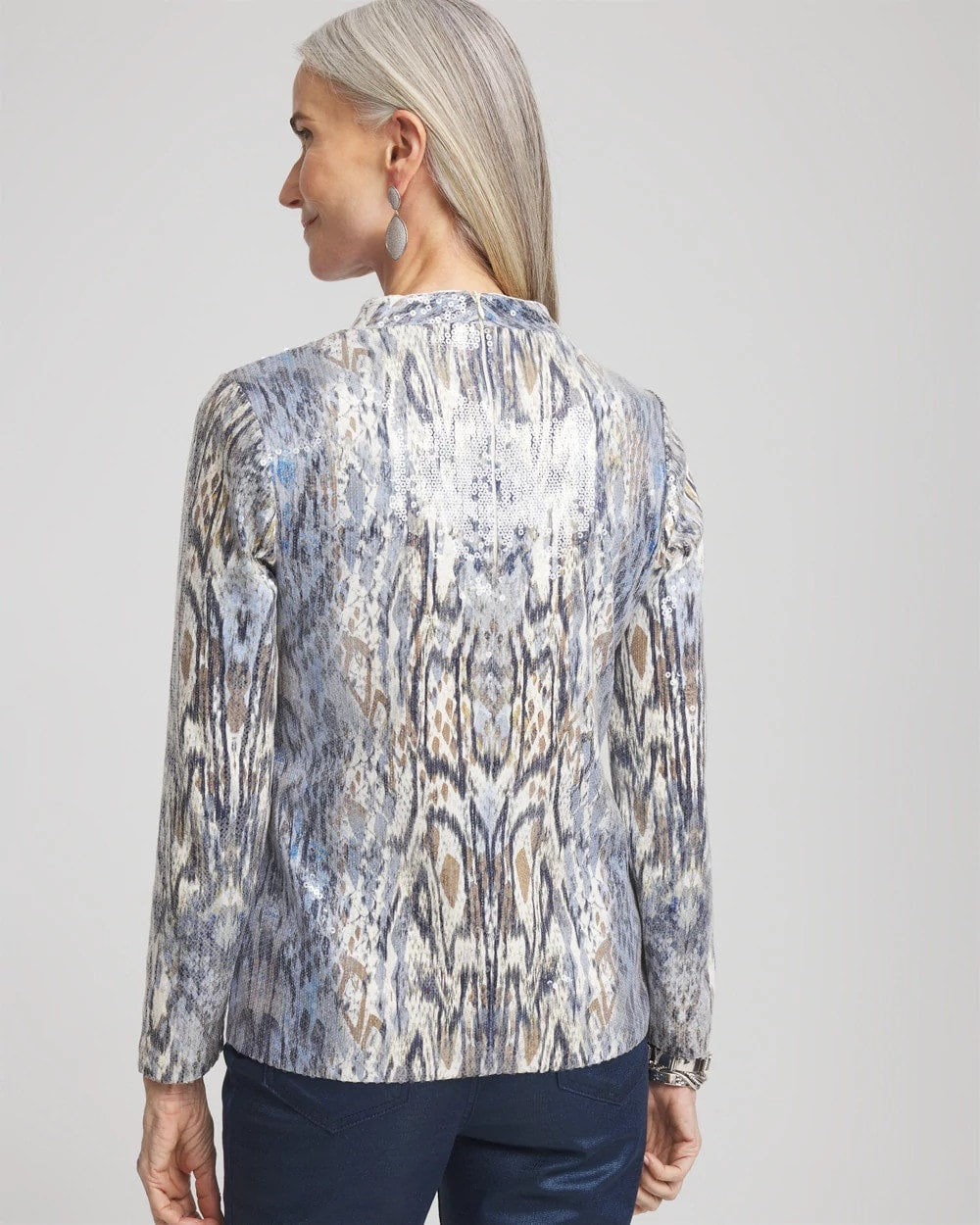 Sequin Reptile Funnel Neck tee Classic Navy - Chico's