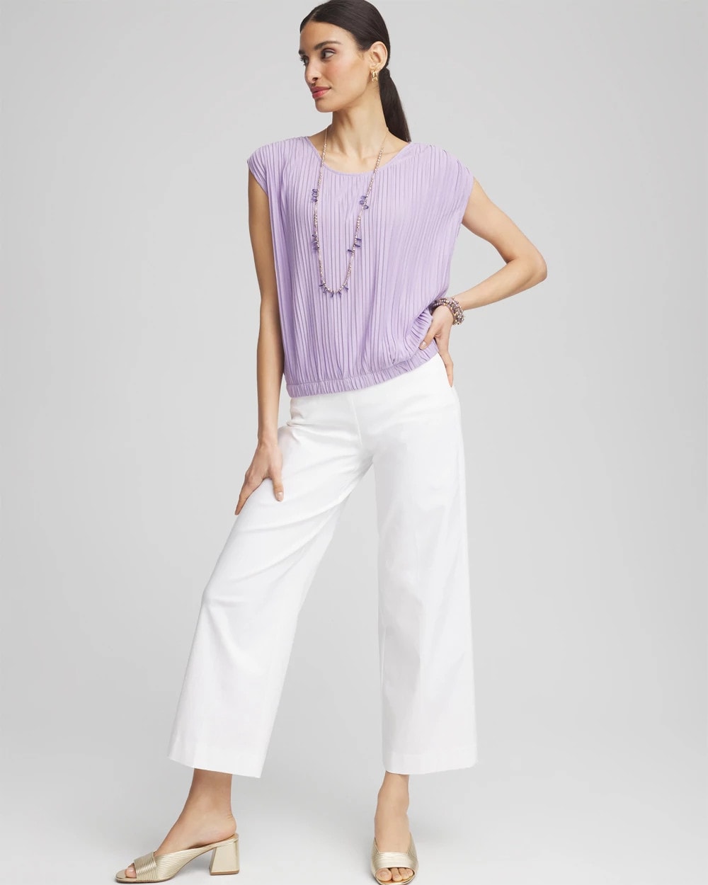 Pleated Bubble-Hem Tee Gentle Lavender - Chico's