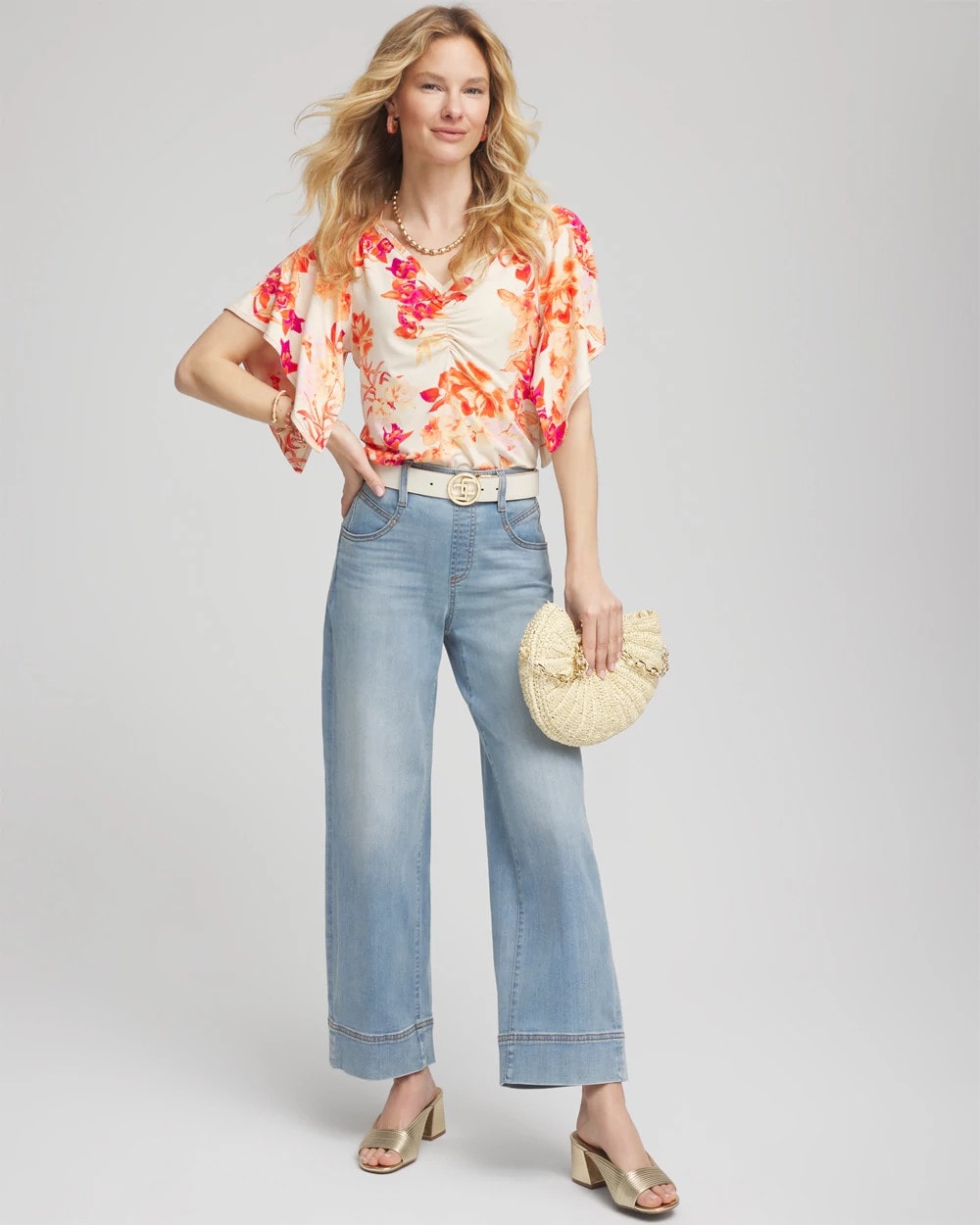 Touch of Cool™ Handkerchief-Sleeve V-Neck Tee Sunset Peach - Chico's
