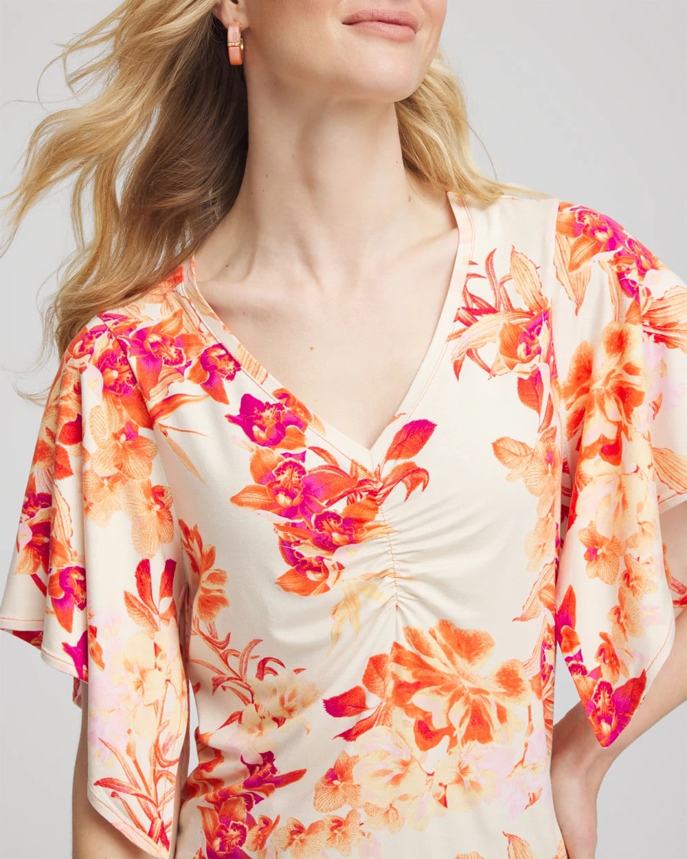 Touch of Cool™ Handkerchief-Sleeve V-Neck Tee Sunset Peach - Chico's
