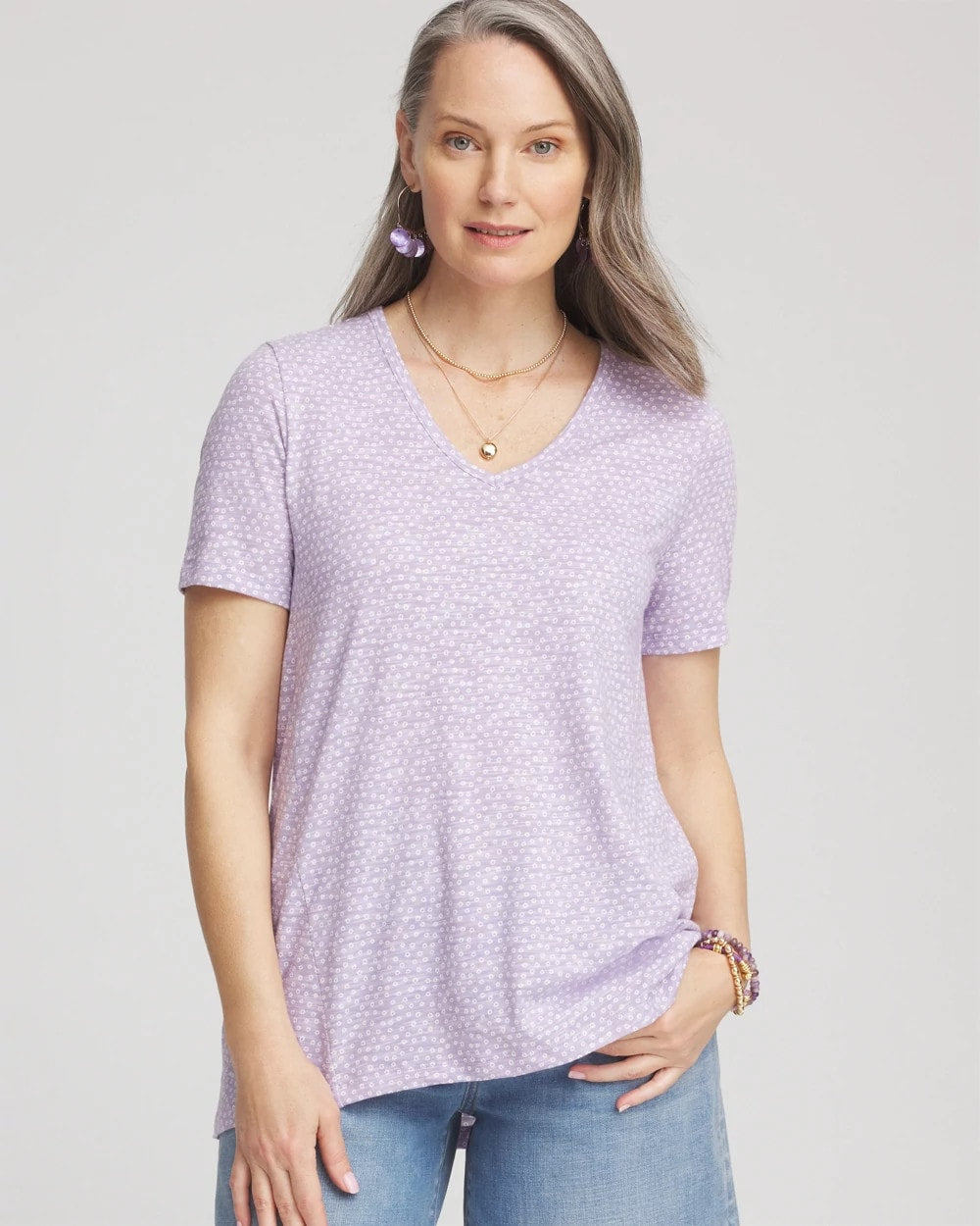 Polka-Dot Short Sleeve Forward Seam Tee Gentle Lavender - Chico's