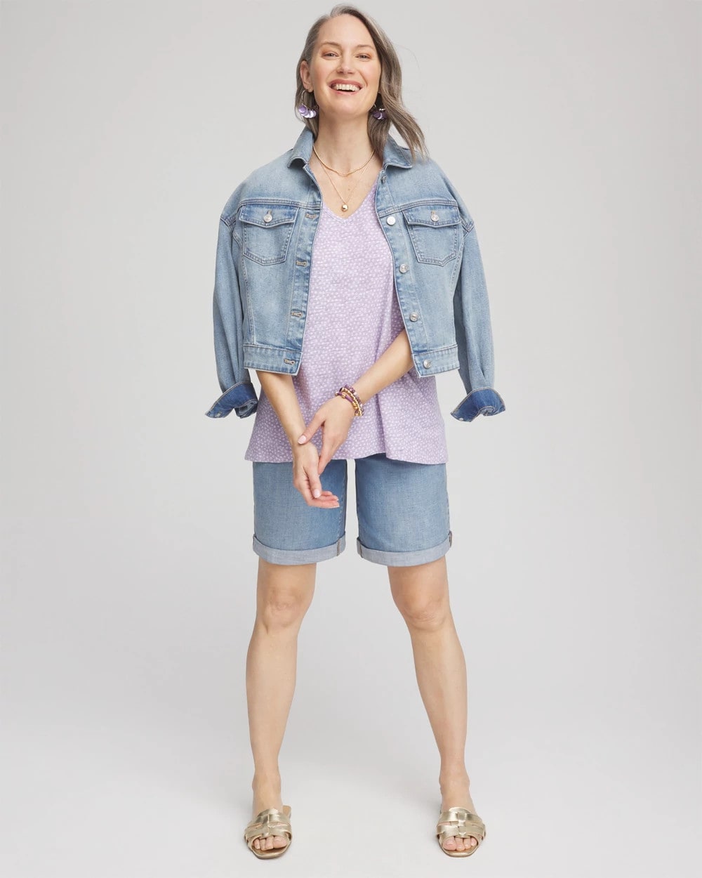 Polka-Dot Short Sleeve Forward Seam Tee Gentle Lavender - Chico's
