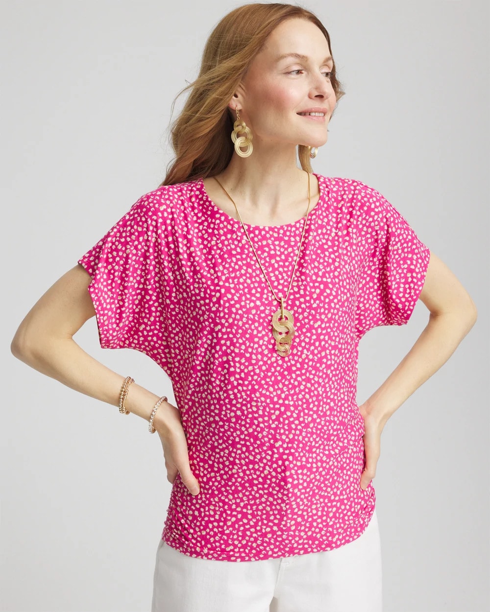 Touch of Cool™ Cheetah Ruched Banded Hem Top Crushed Berries - Chico's
