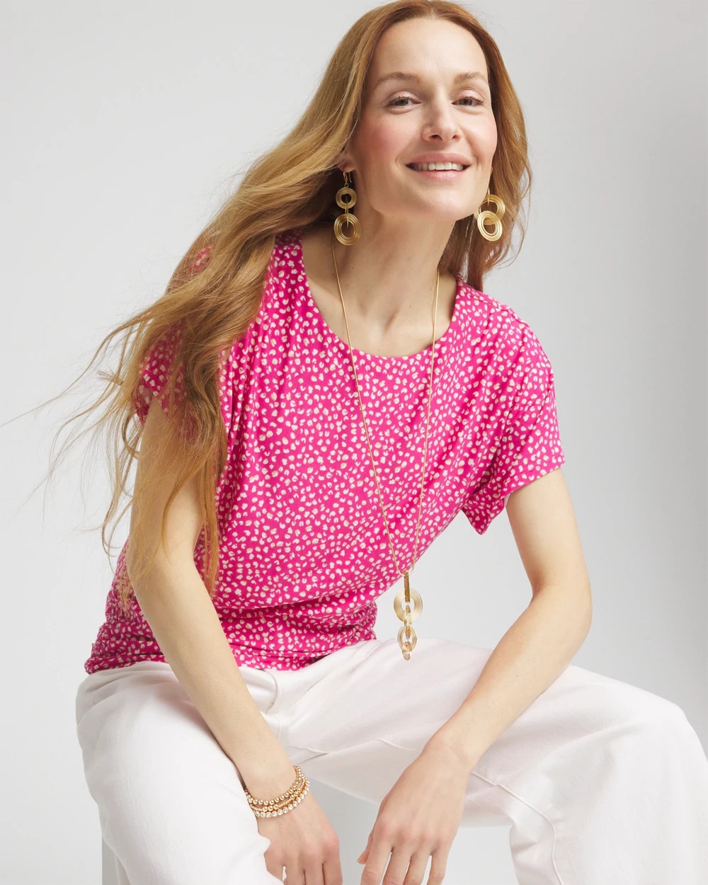 Touch of Cool™ Cheetah Ruched Banded Hem Top Crushed Berries - Chico's