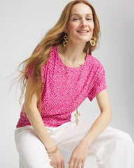 Touch of Cool™ Cheetah Ruched Banded Hem Top Crushed Berries - Chico's
