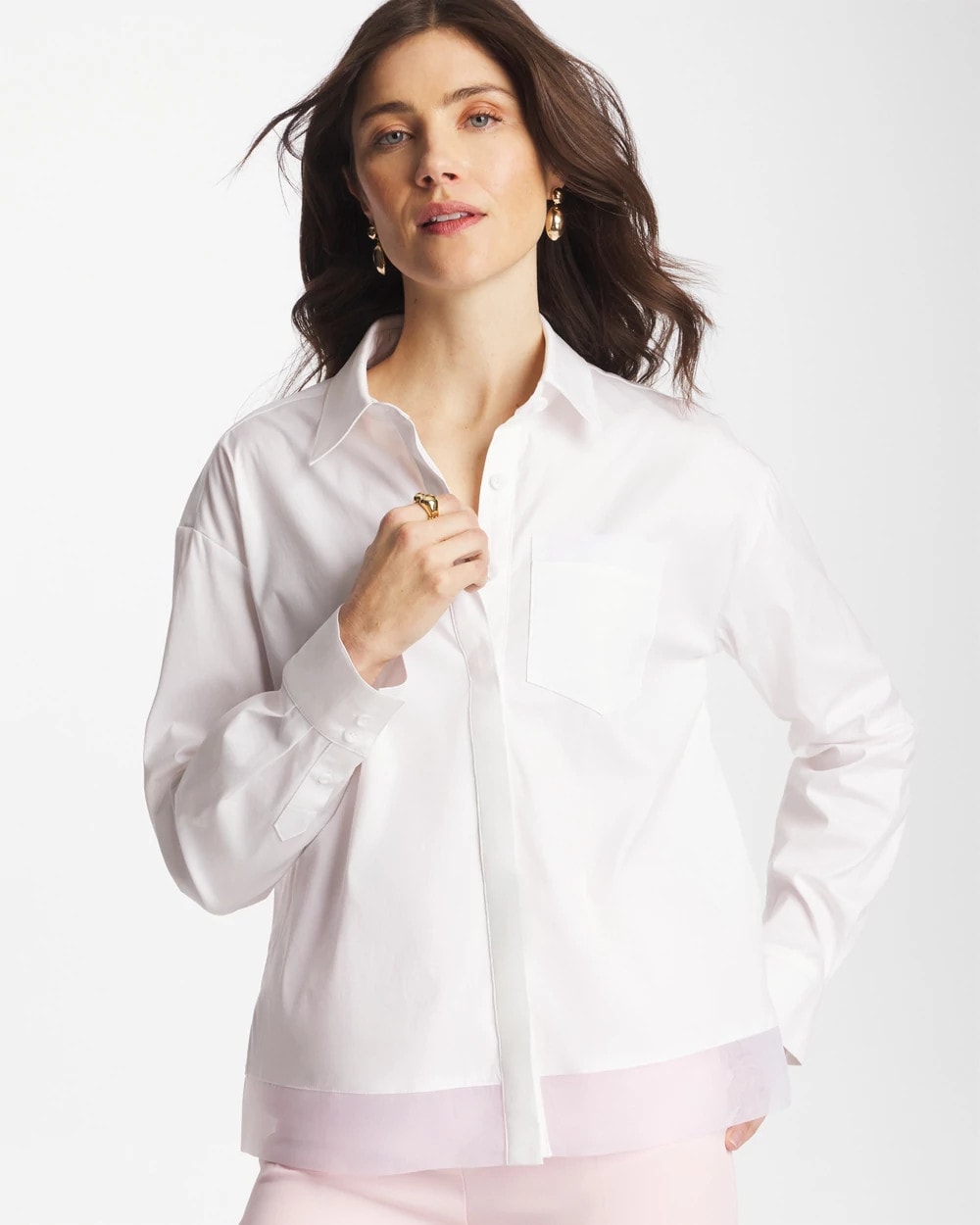 Poplin Organza Collared Shirt Alabaster - Chico's
