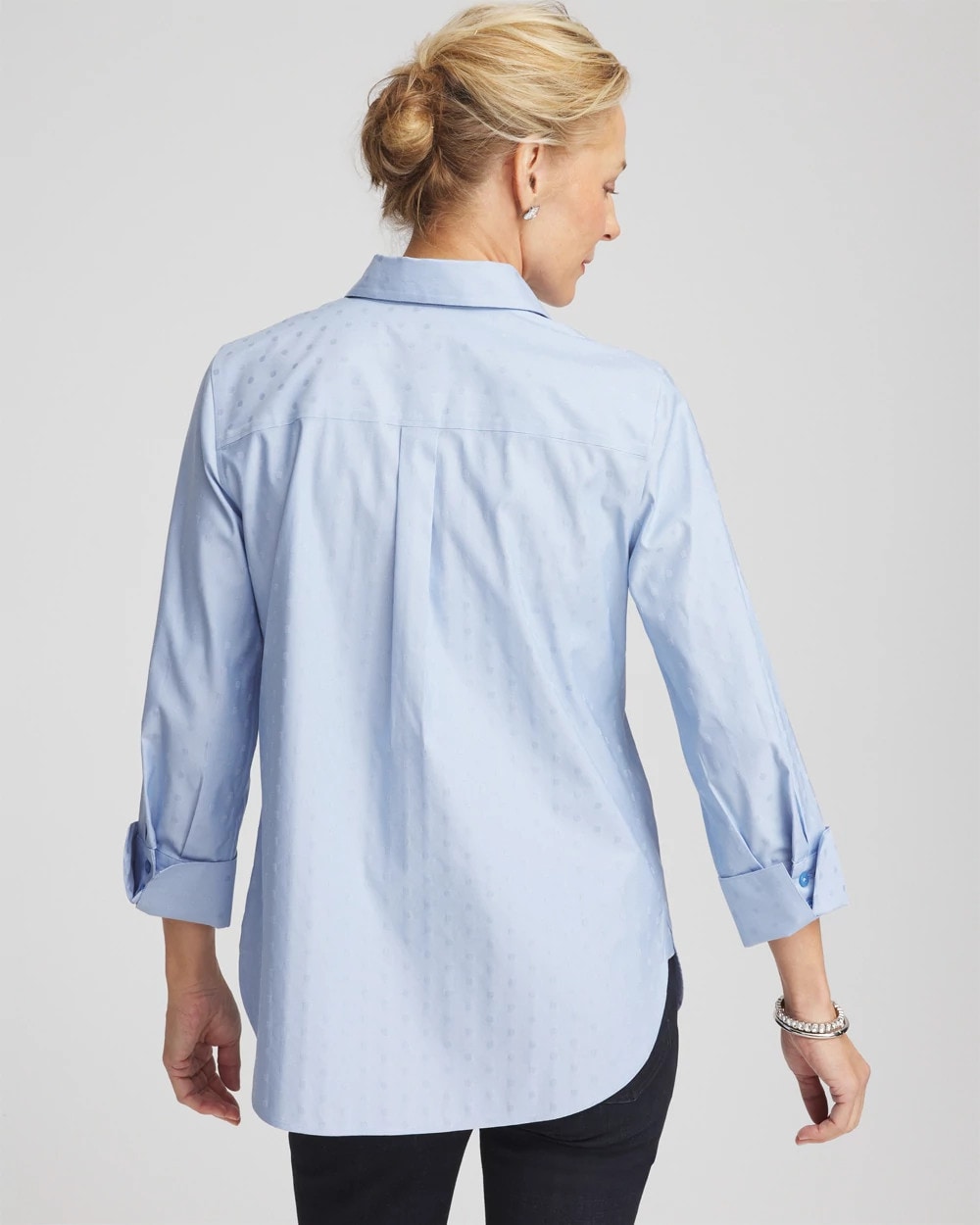 No Iron™ Striped Jacquard Sateen Shirt Tidal Blue - Chico's