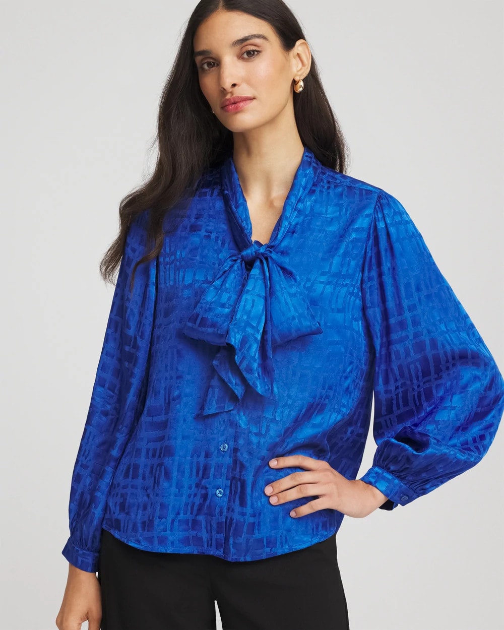 Jacquard Tie-Front Blouse Cobalt Stone - Chico's