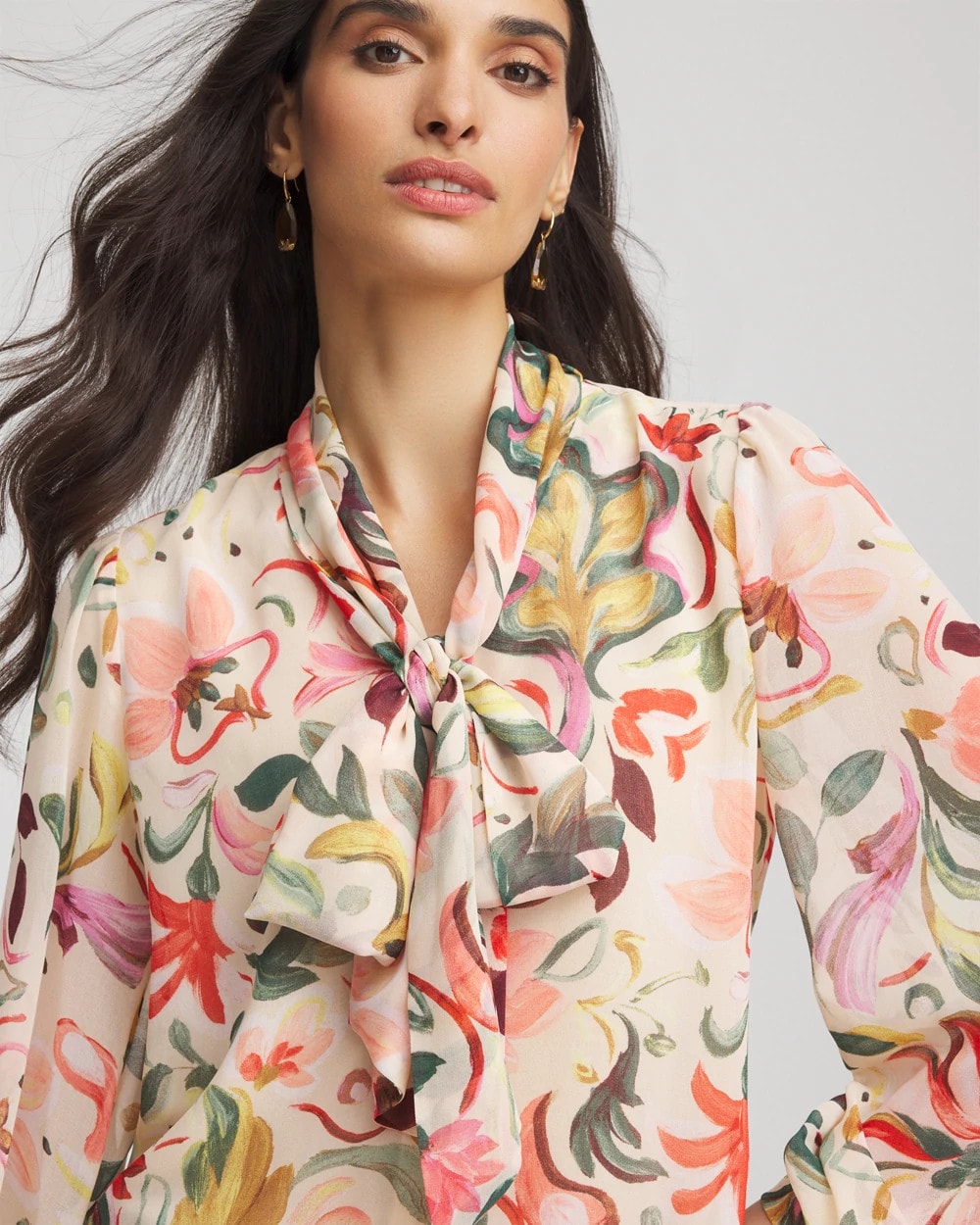Floral Jacquard Tie-Front Blouse Cashew - Chico's